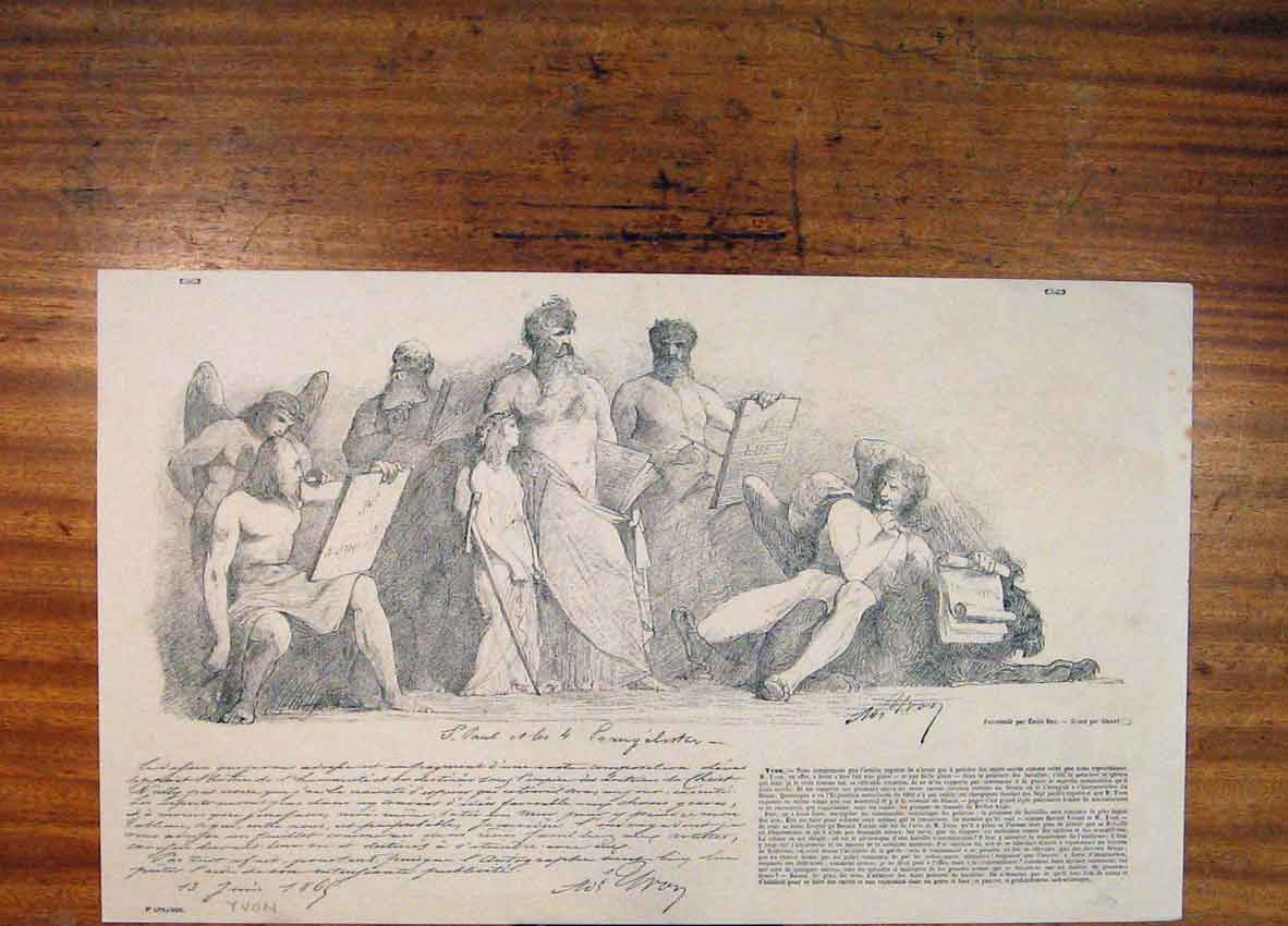 Original Old Antique Print Yvon St Paul Engraving Sketch Fine Art