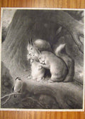 Original Old Antique Print Landseen C1870 Squirrelfeeding Bird Nature Sketch