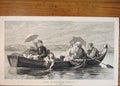 Original Old Antique Print Pleasure Party Sail Boat River Lake Pixis