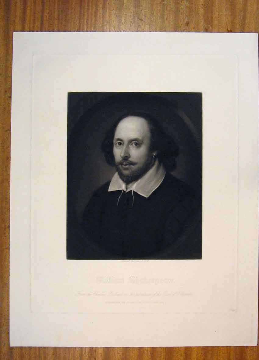 Original Old Antique Print William Chakespeare Poet Artist Portrait