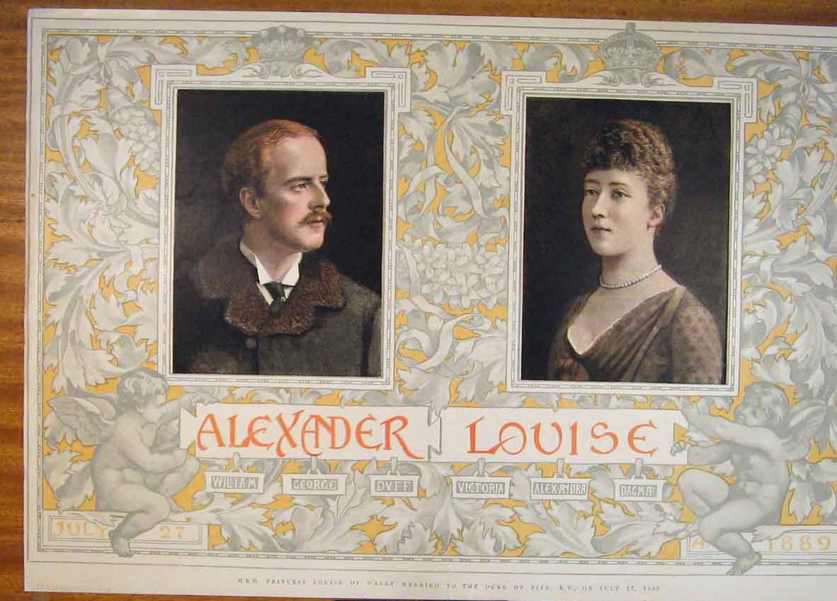 Original Old Antique Print Alexander Louise Princess Wales Duke Fife C1889 19th