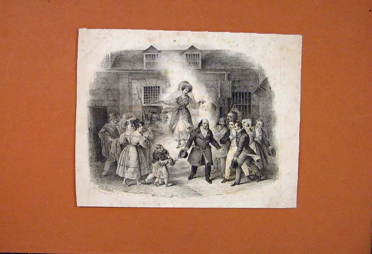 Original Old Antique Print Musical Play Theatre Fine Art Sketch Drawing