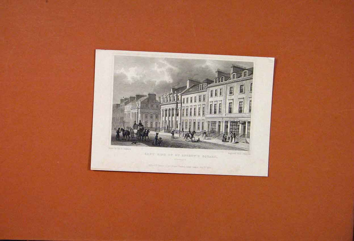 Original Old Antique Print East Side St Anresw Square Efinburgh 1883 Victorian