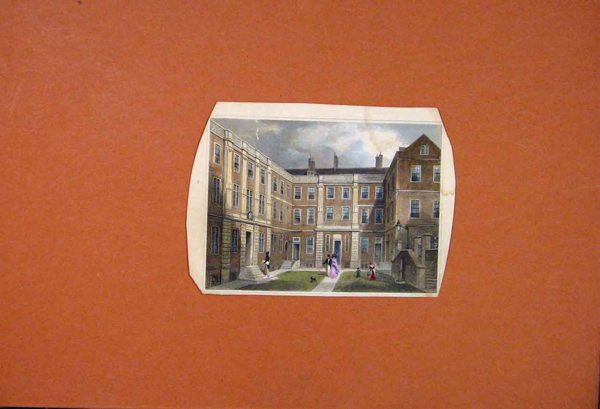 Original Old Antique Print Centre Court Office Towne City Colored