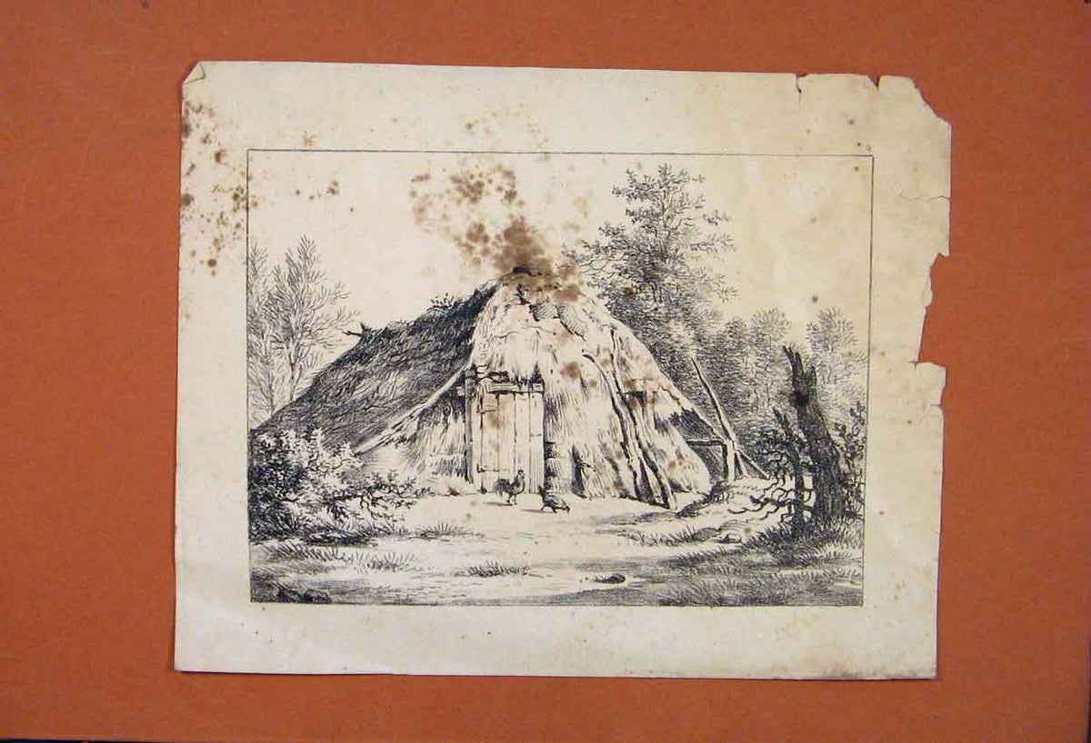 Original Old Antique Print Farm Barn House Fine Art C1883 19th Century