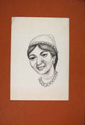 Original Old Antique Print Portrait Face Lady Maid Sketch Drawing Fine Art