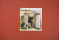 Original Old Antique Print Fine Art Color Castle Gate Wall Brick C1881 Victorian