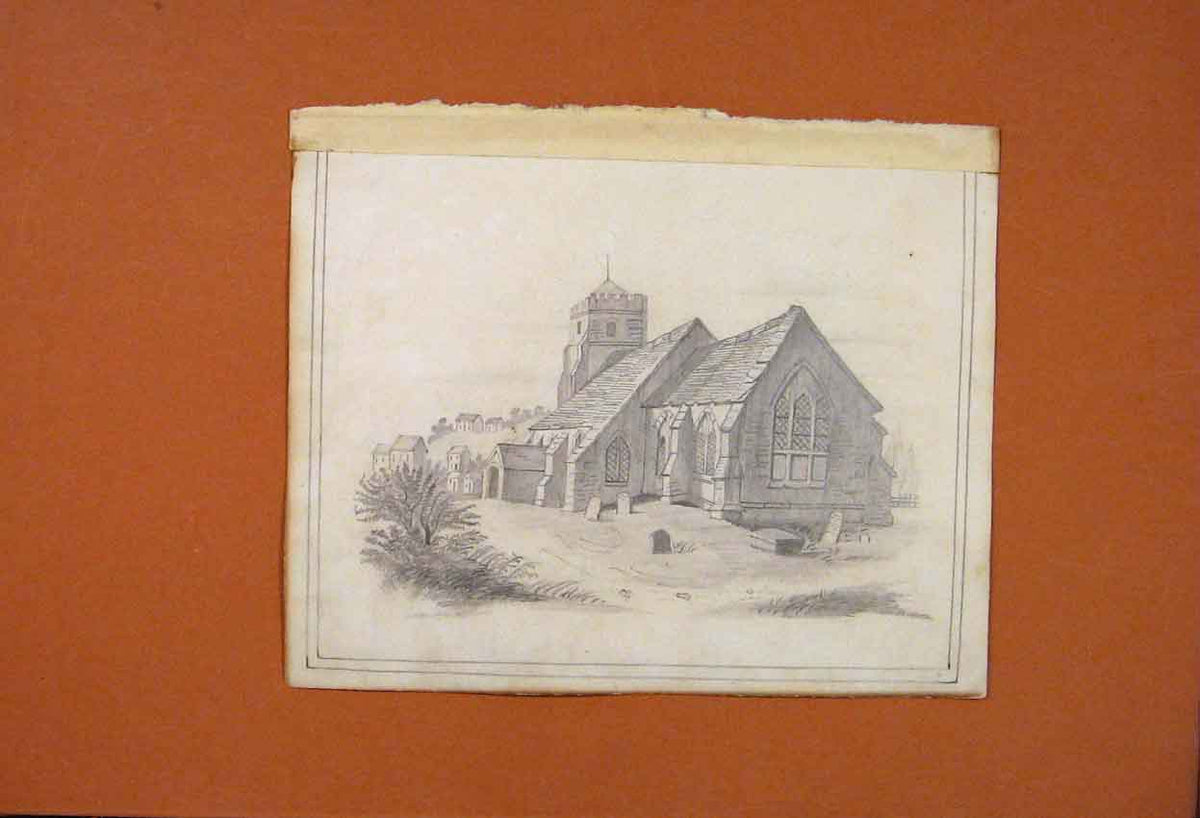 Original Old Antique Print Church Chapple Drawing Sketch Fine Art