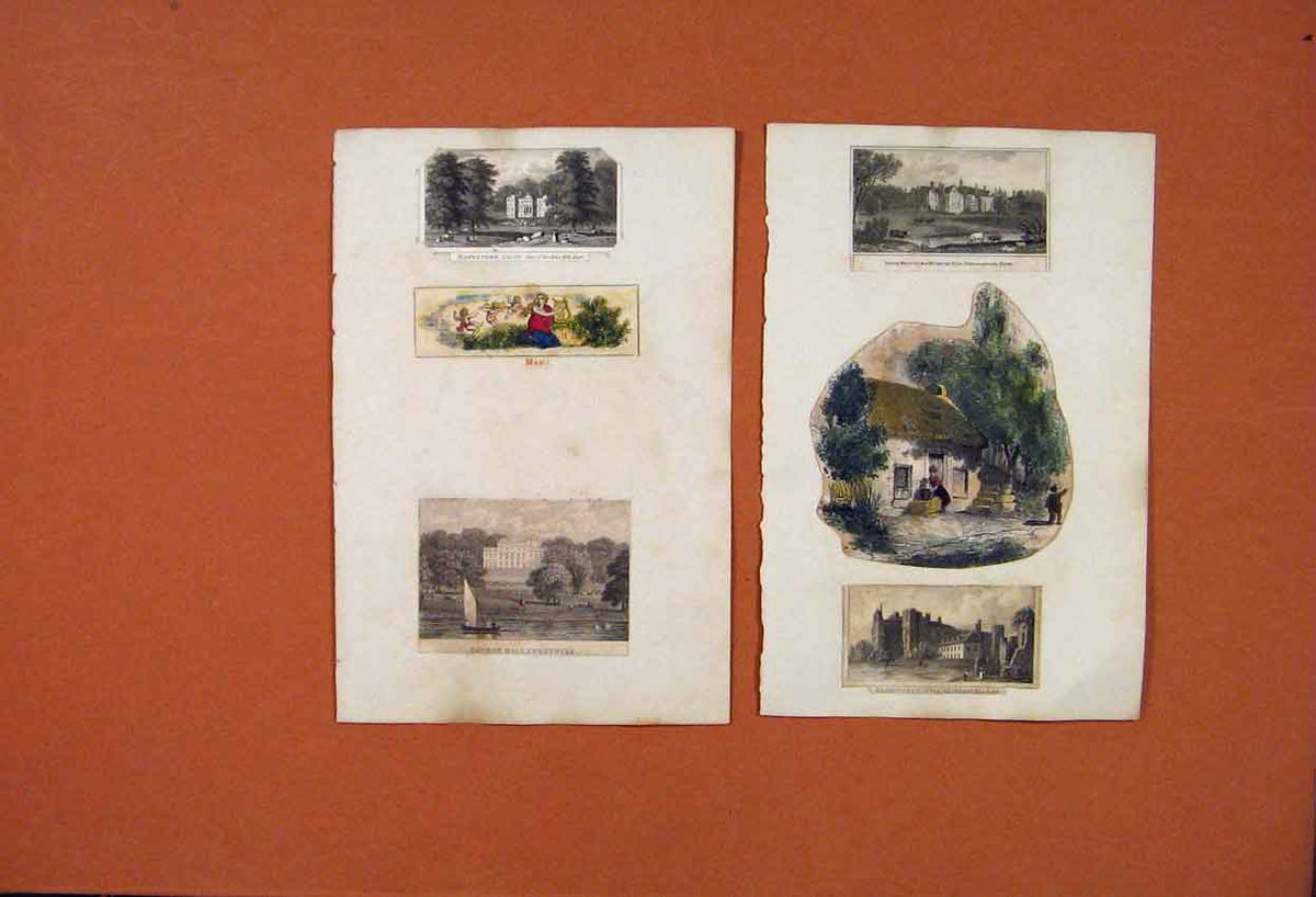 Original Old Antique Print Hawkstone Salop Cannon Hall Yorkshire Northampton