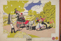 Original Old Antique Print Horse Carriage Park Path Water Color
