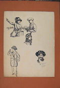 Original Old Antique Print Seaside Girl Sketch Drawing Man Directions Fine Art