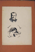 Original Old Antique Print Drawing Man Sketch Woman Fine Art Picture