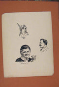 Original Old Antique Print Sketching Drwaings Ink Fine Art Lady Man Face