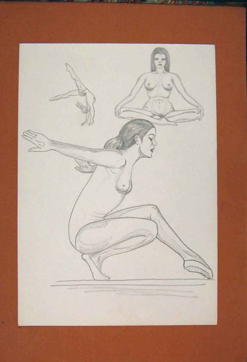 Original Old Antique Print Gymnastics Lady Practise Exercise Art Sketch