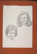 Original Old Antique Print Girl Lady Woman Face Sketch Pencil Drawing Fine Art
