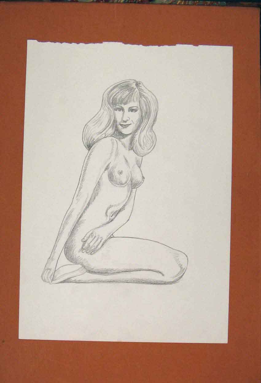 Original Old Antique Print Lady Sketch Woman Naked Drawing Pencil Fine Art