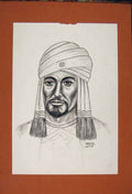 Original Old Antique Print Abdul Latid Facial Portrait Sketch Fine Art Drawing
