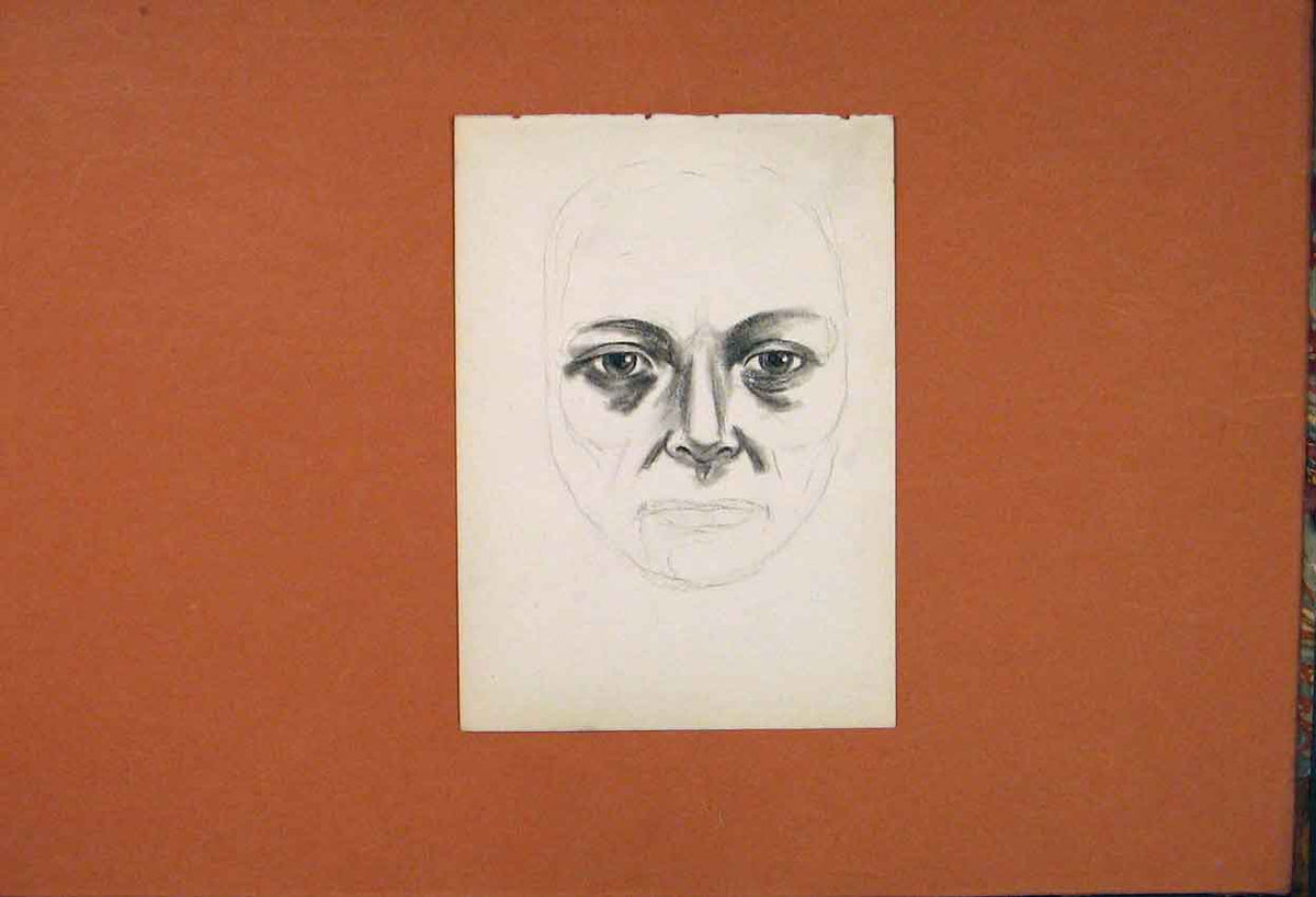 Original Old Antique Print Facial Drawing Incompleted Sketch Fine Art 20th