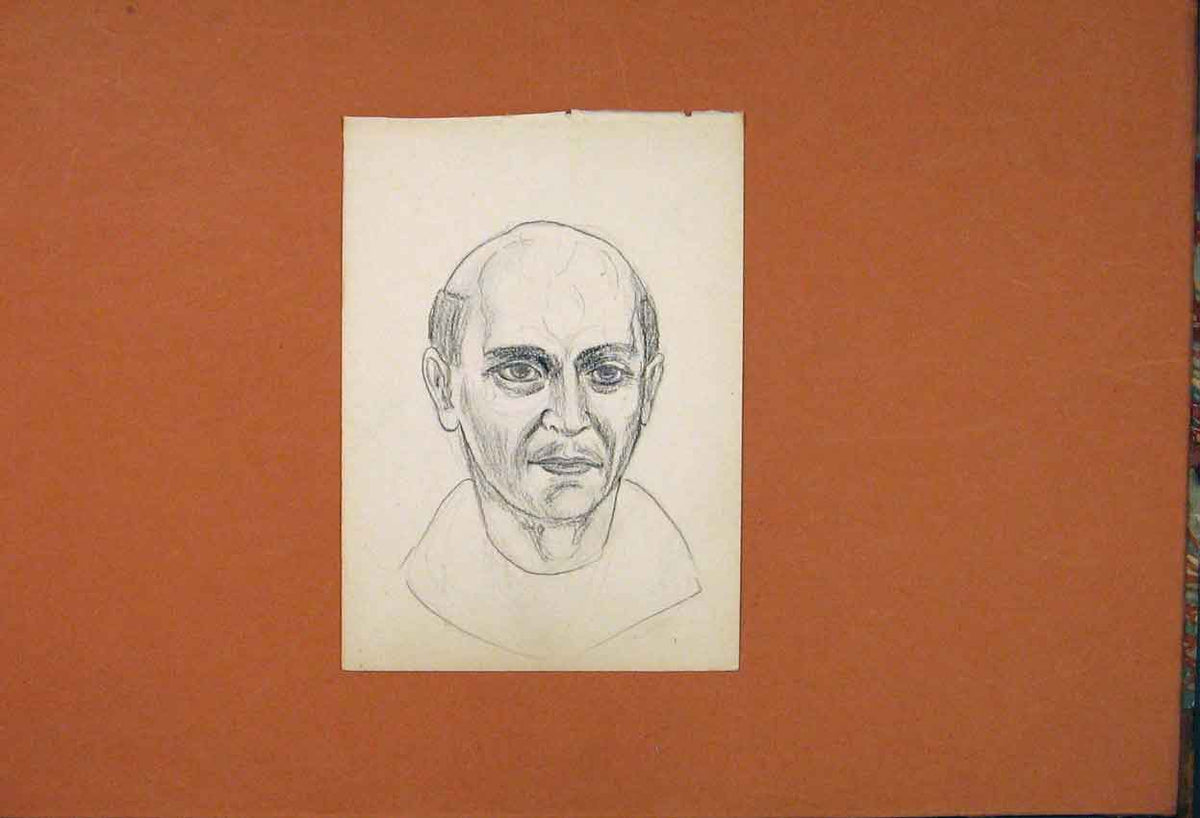 Original Old Antique Print Priest Drawing Pencil Sketch Fine Art