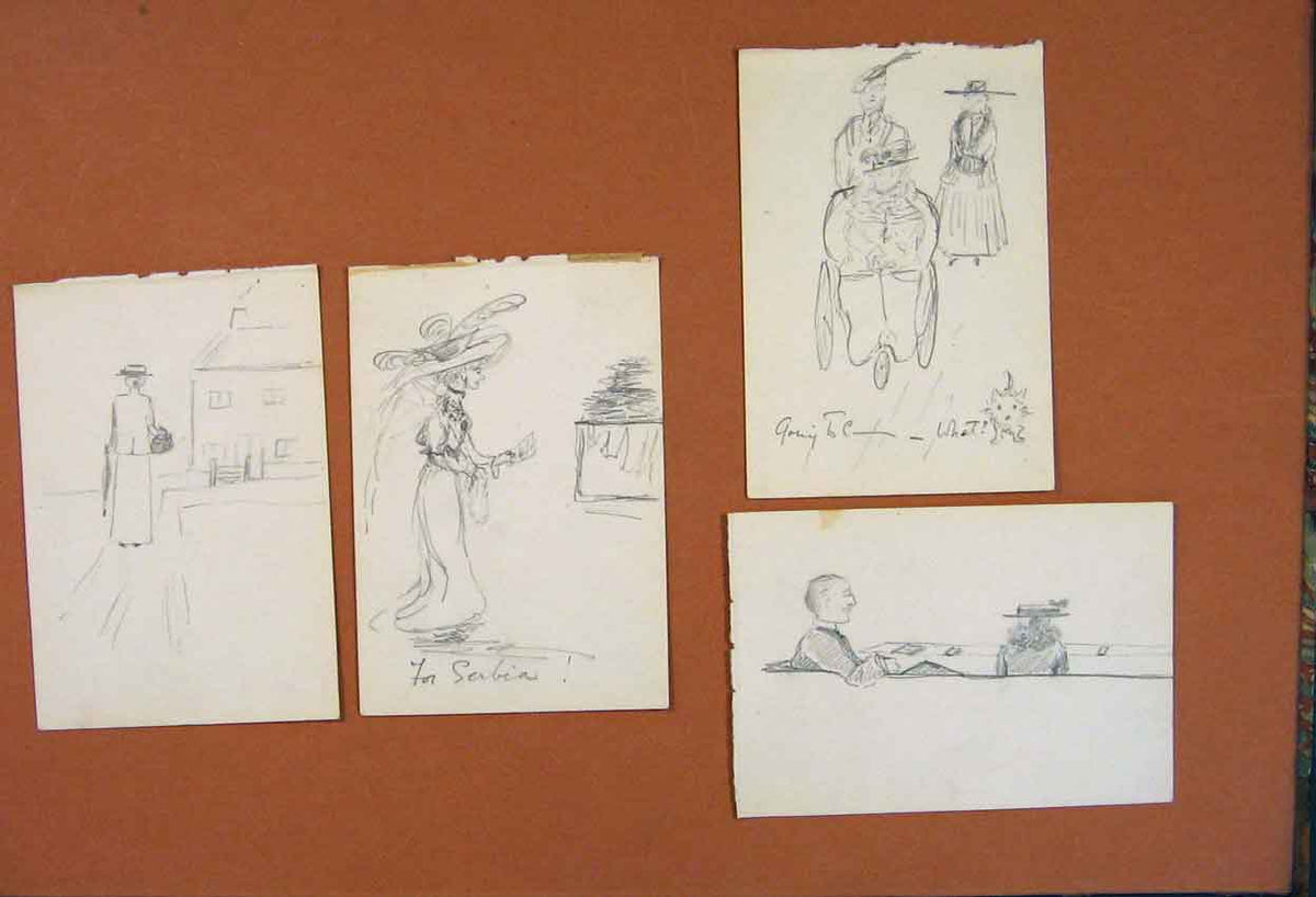 Original Old Antique Print Lady Cards Piano Bicycle Horse Carriage Sketch Art