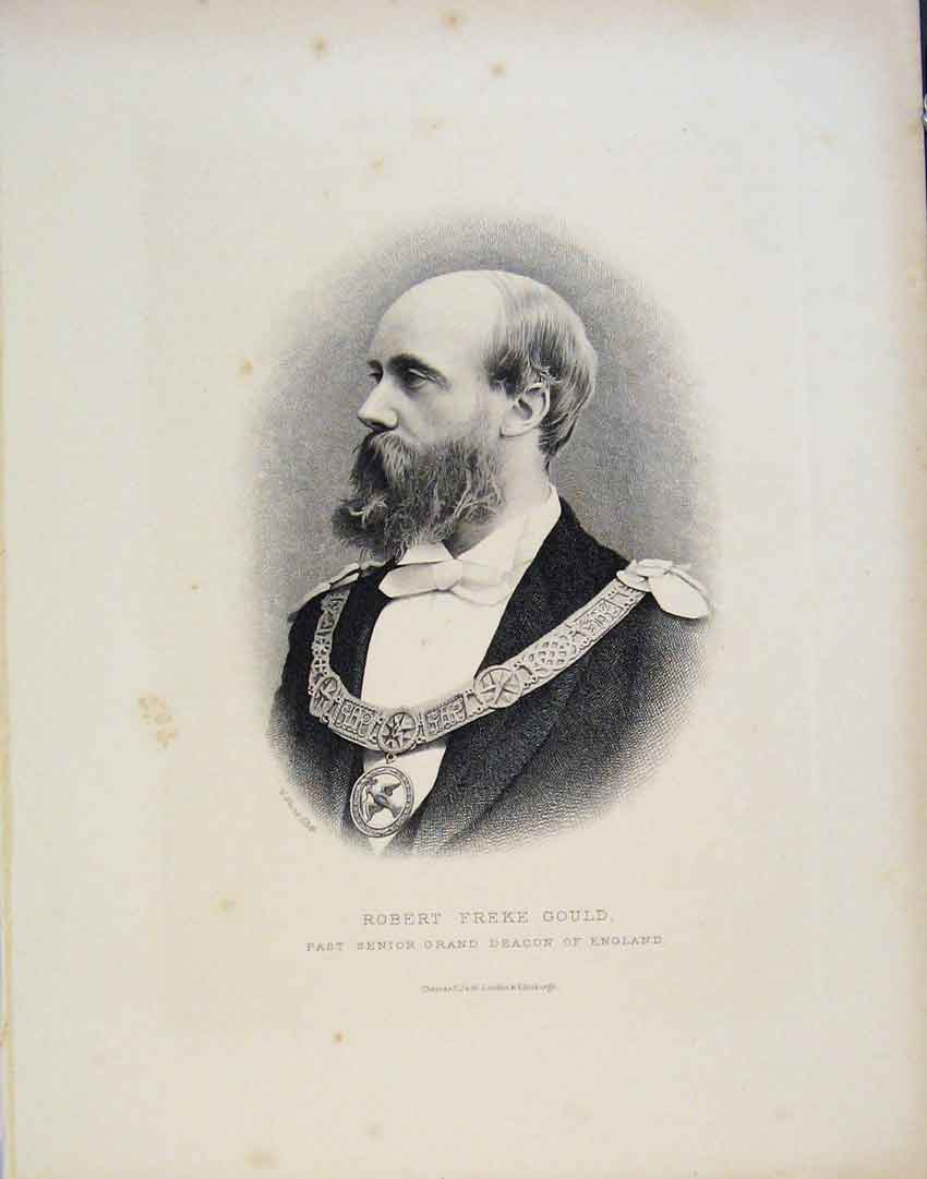 Old Antique Print Robert Freke Gould Portrait Senior Grand Deacon England