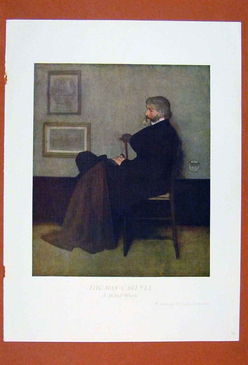 Original Old Antique Print Mcneill Whistler Thomas Carlye Portrait Britsh
