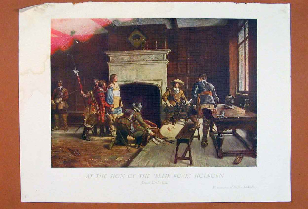 Original Old Antique Print Sign Blue Boar Holborn Ernest Crofts