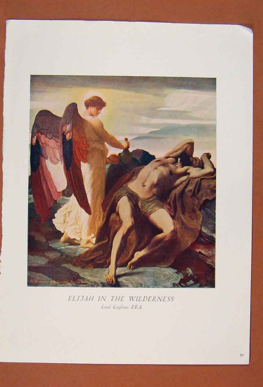 Original Old Antique Print Elijah Wildernes British Painting Lord Leighton