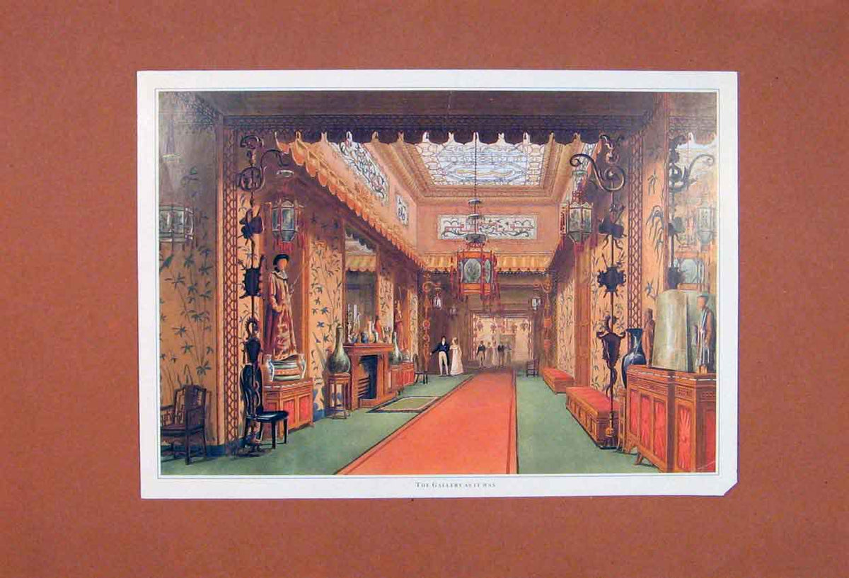 Original Old Antique Print Gallery Before Fine Art Detail Color