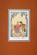 Original Old Antique Print La Cruche Cassee Sier Flirt Maiden Art