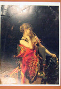 Original Old Antique Print Young Lady Dressed Sitting Chair Oli Painting