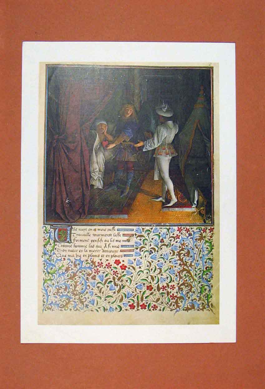 Original Old Antique Print Heart Offer Love Dating Play Scene Poetry Artisit