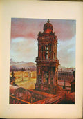 Original Old Antique Print Western Tower Mexico Cathedral By Navarrete