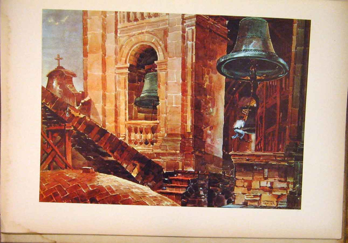 Original Old Antique Print Bell In Mexico Cathedral By Navarrete