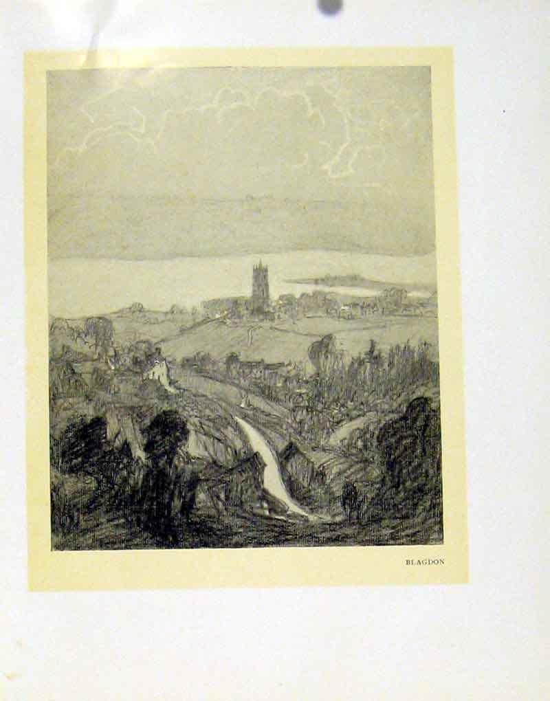 Original Old Antique Print Blangdon Somerset Village City Town View 1927 20th