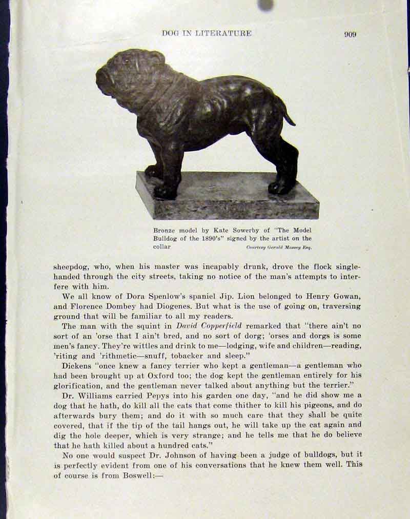 Original Old Vintage Print Bronze Model Bulldog Fine Art C1940 Hound Pet 20th