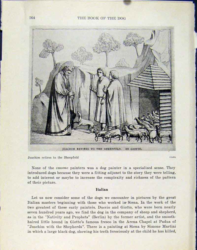 Original Old Antique Print Bas Bronze Dog Art Joachim Retires Sheepf