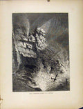 Original Old Antique Print Spouting Horn Storm Boat River Sea Mountain Cliff