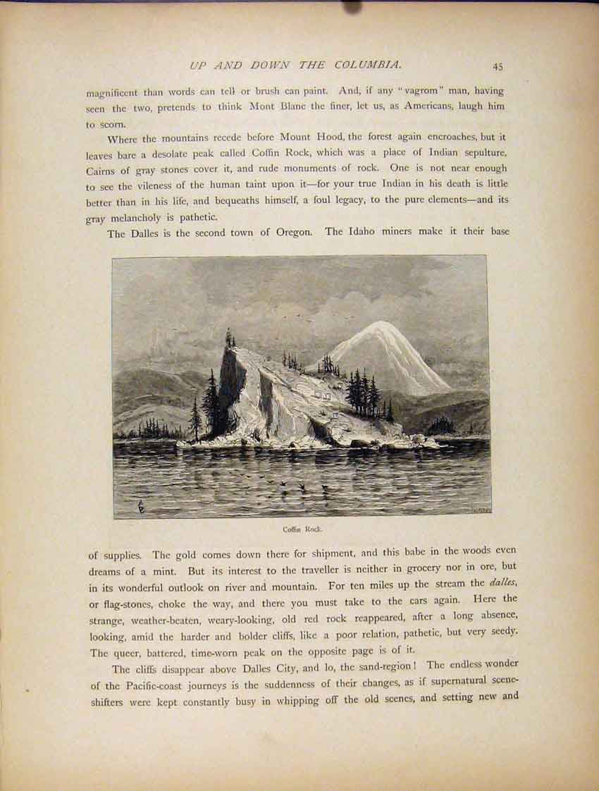 Original Old Antique Print Fine Art Coffin Rock Seaside Cliff 1872 Victorian