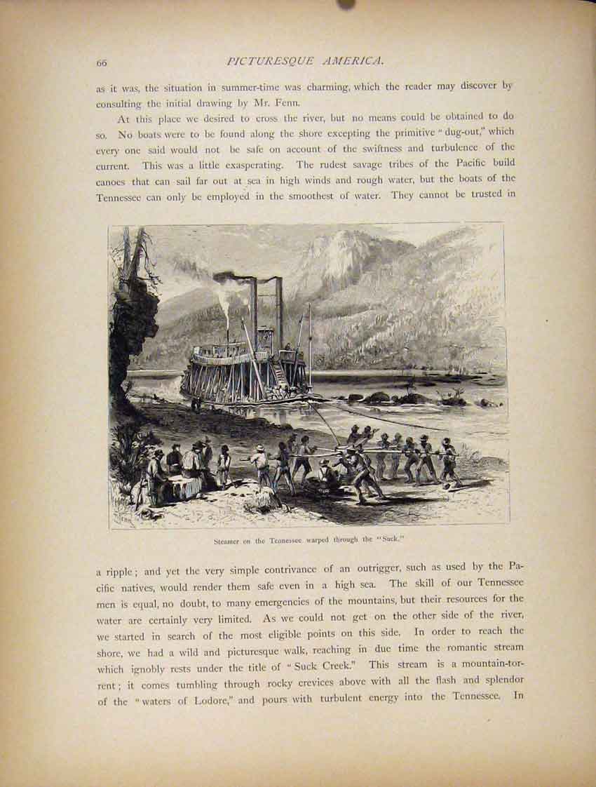 Original Old Antique Print Steamer Tennessee C1872 Wood Engraved Art Victorian