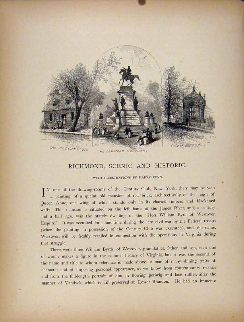 Original Old Antique Print C1872 Wood Engraving Richmond Fine Art 19th