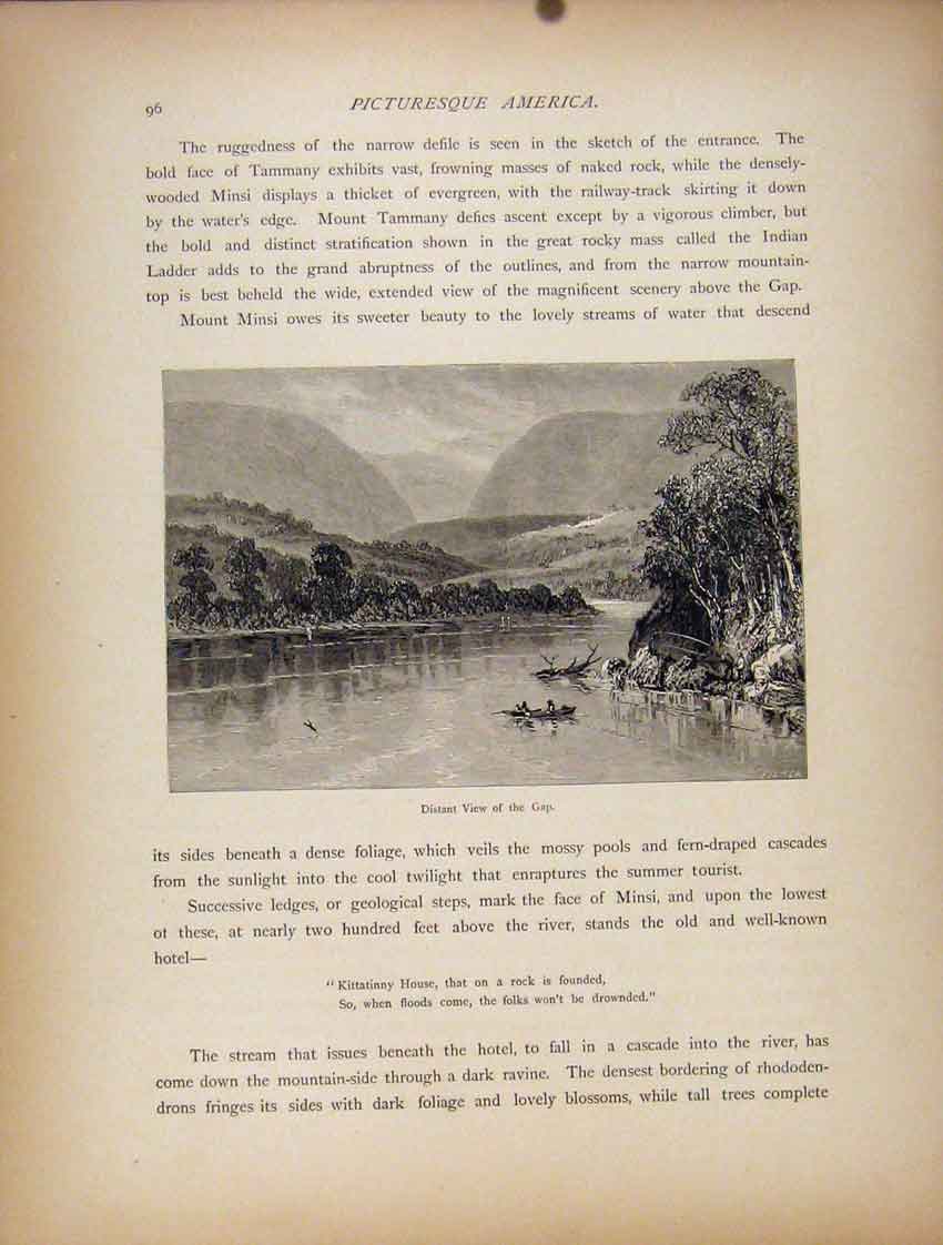 Original Old Antique Print Distant View Gap Wood Engraved Fine Art