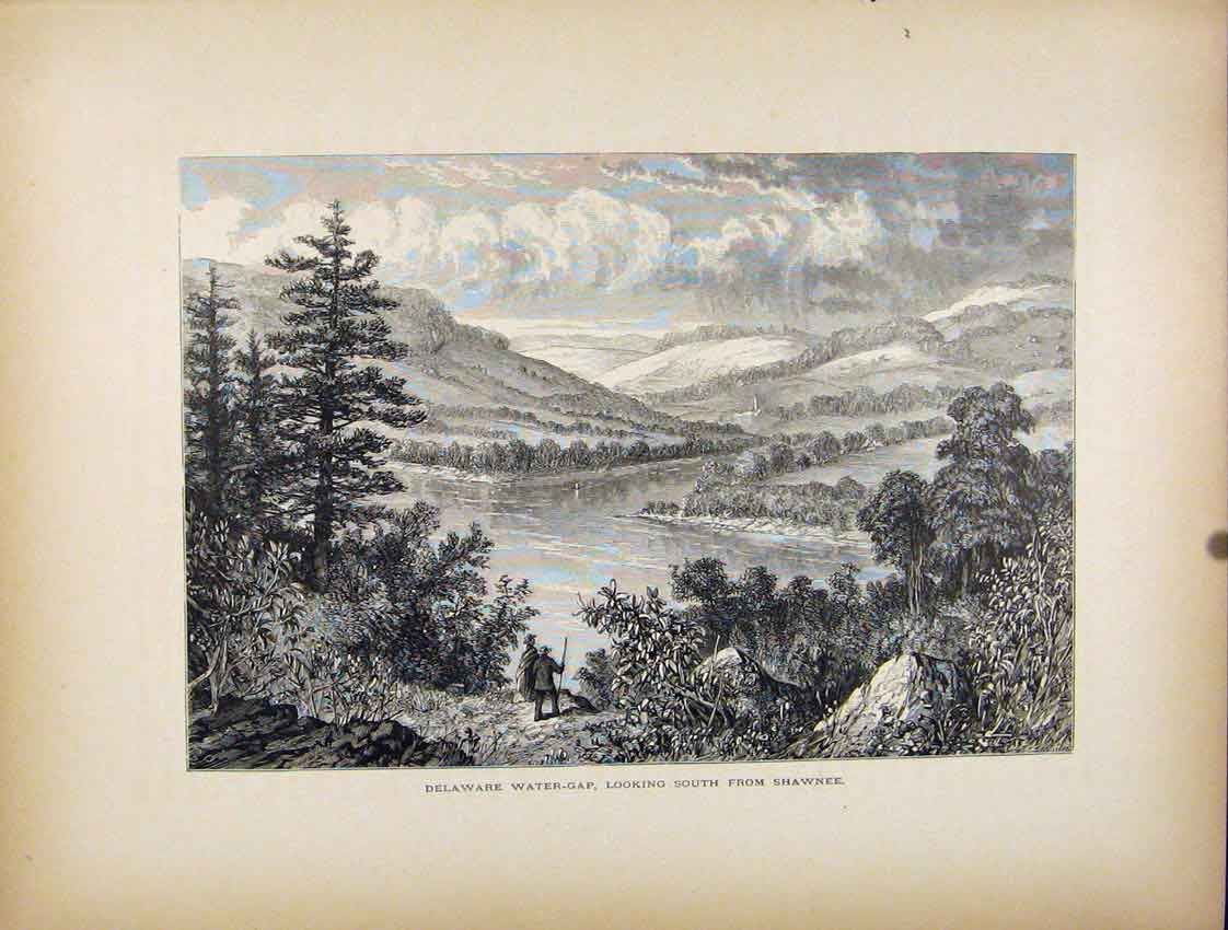 Original Old Antique Print Delaware Water Gap Shawnee Fine Art