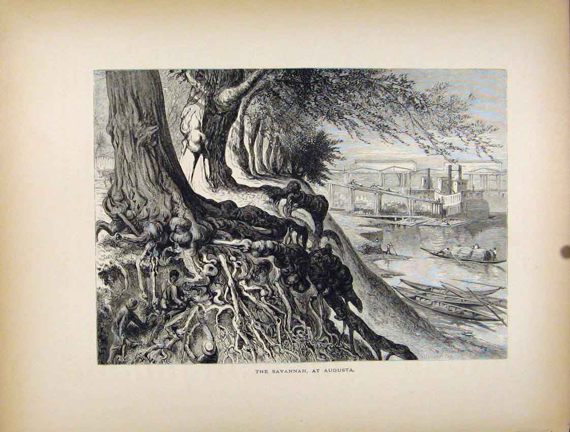 Original Old Antique Print Savannah Augusta Fine Art C1872 Harbor 19th
