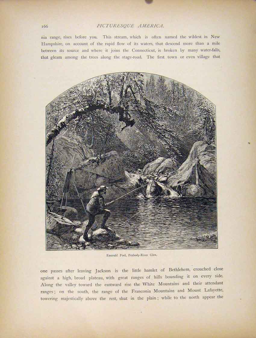 Original Old Antique Print Emerald Pool Peabody River Glen C1872 Art Victorian