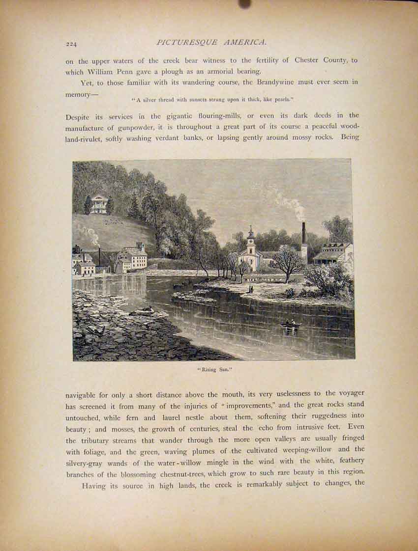 Original Old Antique Print C1872 Rising Sun Wood Engraving Fine Art Victorian