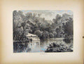 Original Old Antique Print Powder Mills Lake Fine Art 1872 River 19th