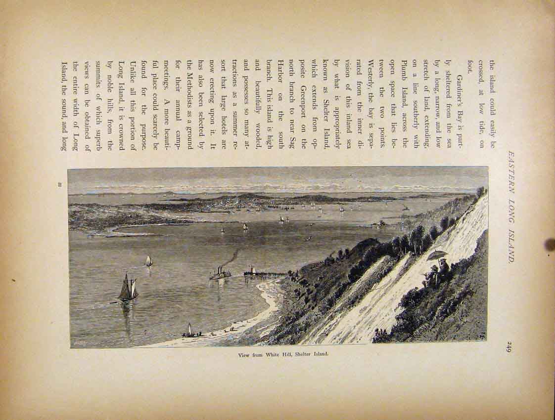 Original Old Antique Print Eastern Lond Island Wood Engraving Art