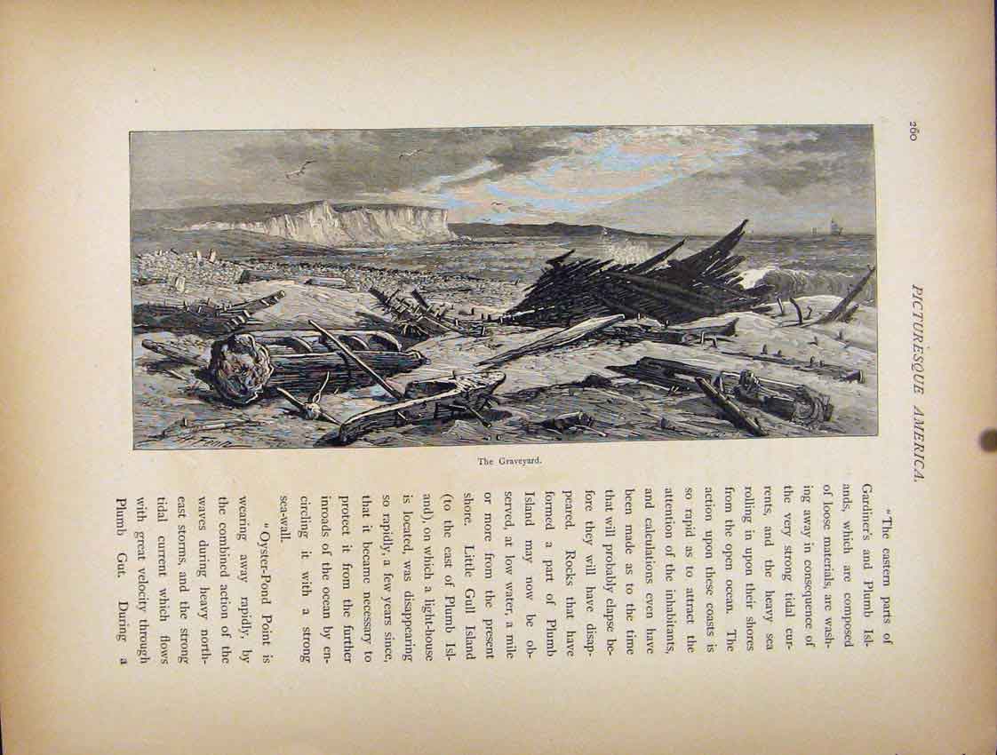 Original Old Antique Print Wood Engraving Fine Art Graveyard C1872 Victorian