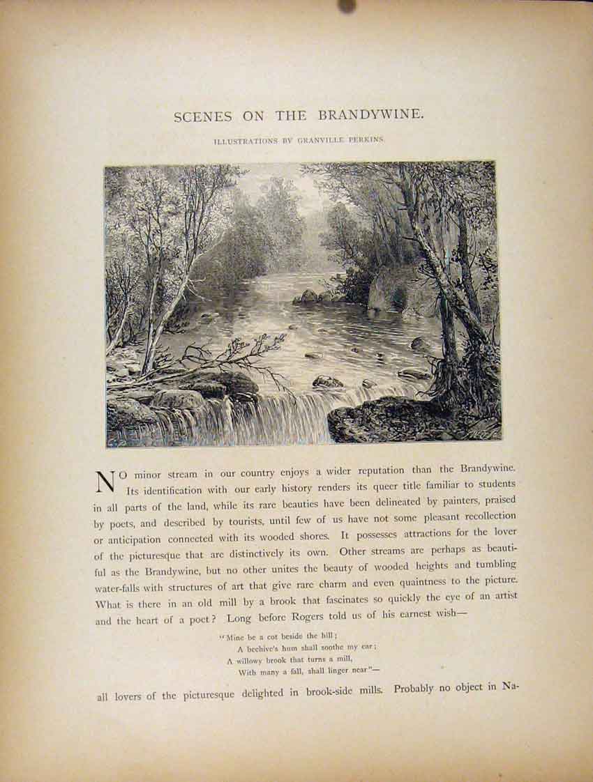 Original Old Antique Print Brandywine Fine Art C1872 Wood Engraving Victorian